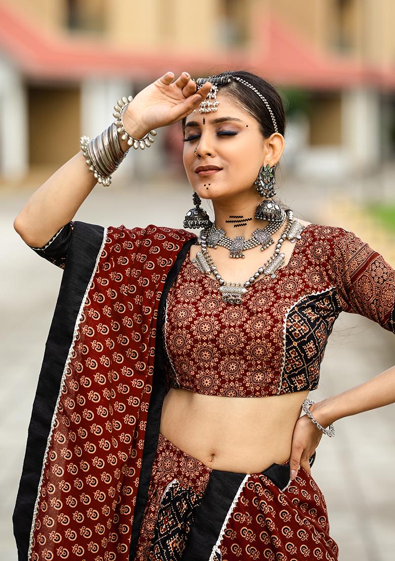 Black Printed Cotton Lehenga Set