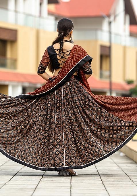Black Printed Cotton Lehenga Set