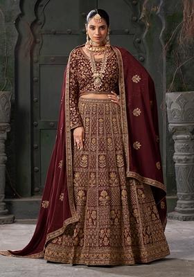 Maroon Embroidered Georgette Lehenga Set