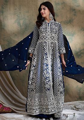 Rama Embroidered Vichitra Silk Lehenga Set