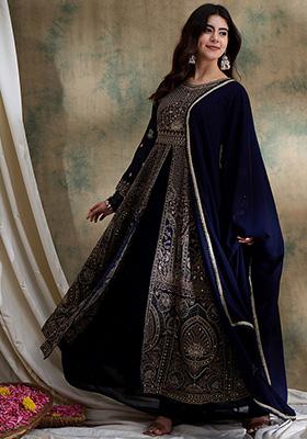 Blue Embroidered Faux Georgette Lehenga Set