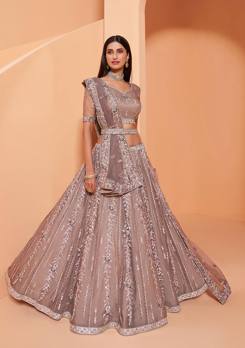 Mauve Embroidered Net Lehenga Set