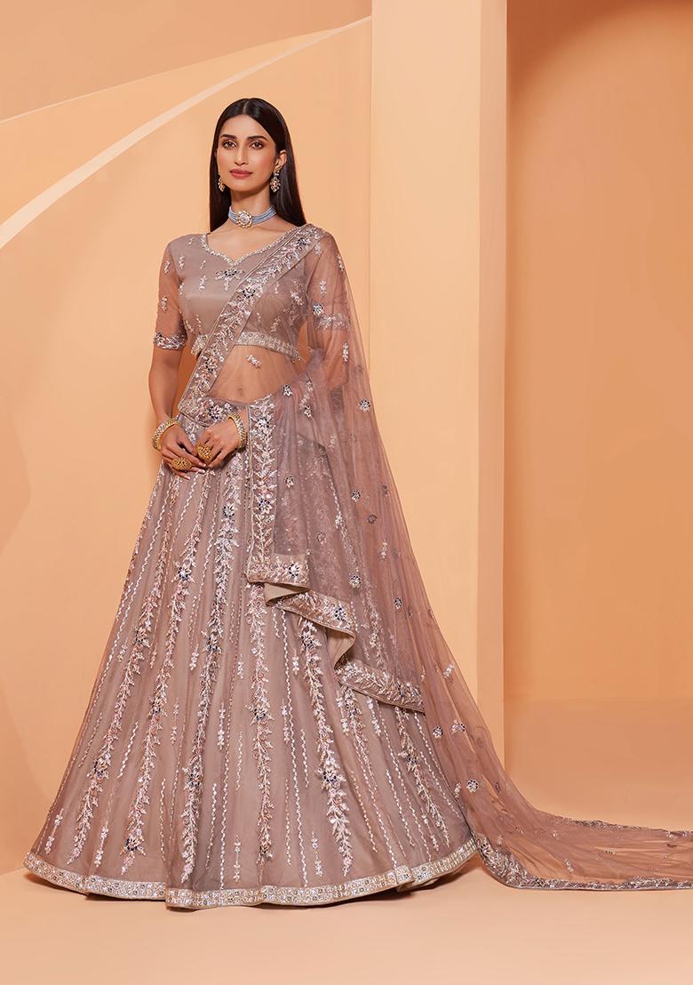 Mauve Embroidered Net Lehenga Set