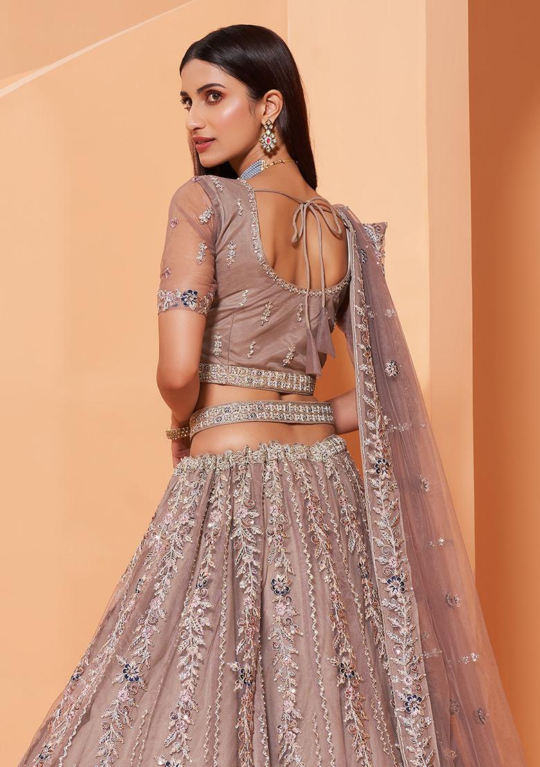 Mauve Embroidered Net Lehenga Set