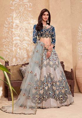 Blue Embroidered Art Silk Lehenga Set