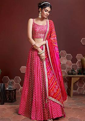 Pink Embroidered Art Silk Lehenga Set