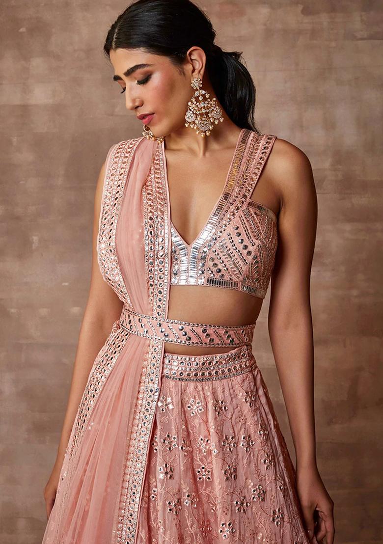 Pink Embroidered Organza Lehenga Set