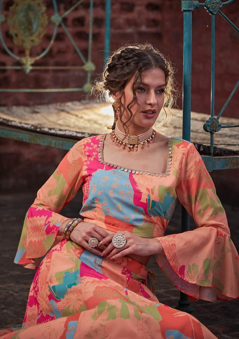 Orange Embroidered Georgette Co Ord Set