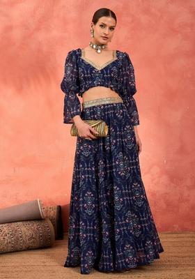Navy Blue Embroidered Georgette Co Ord Set