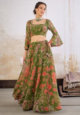 Green Embroidered Georgette Co Ord Set