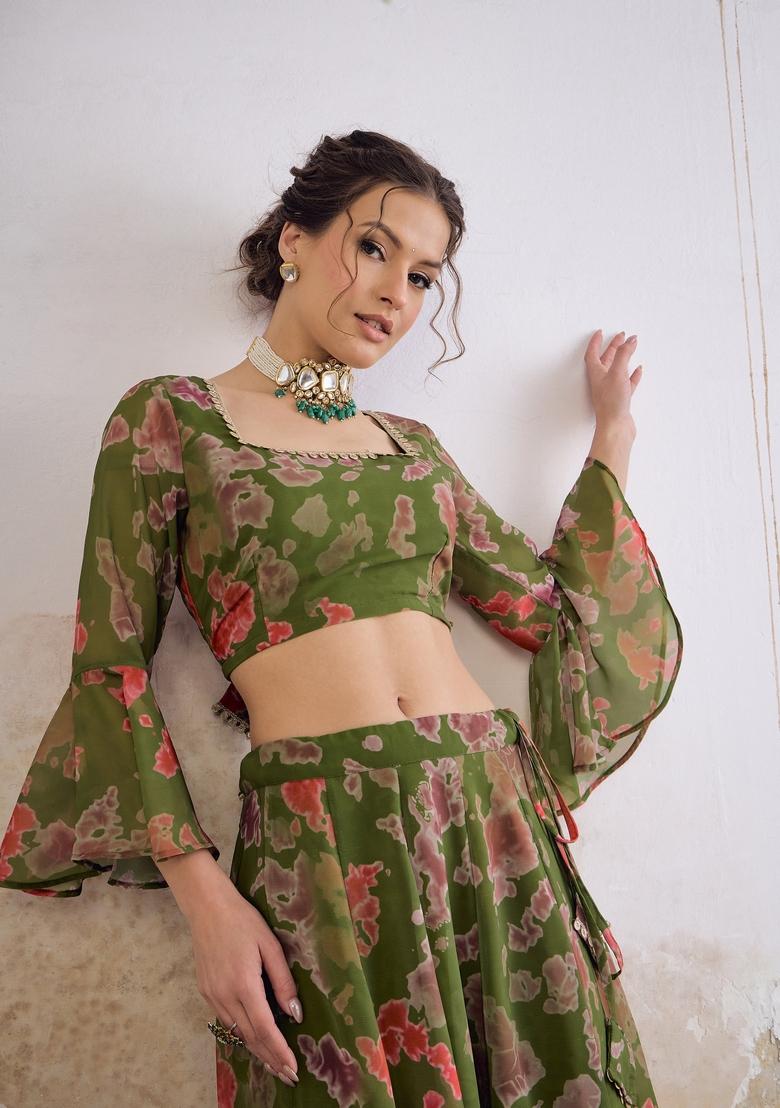 Green Embroidered Georgette Co Ord Set