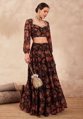 Black Embroidered Georgette Co Ord Set