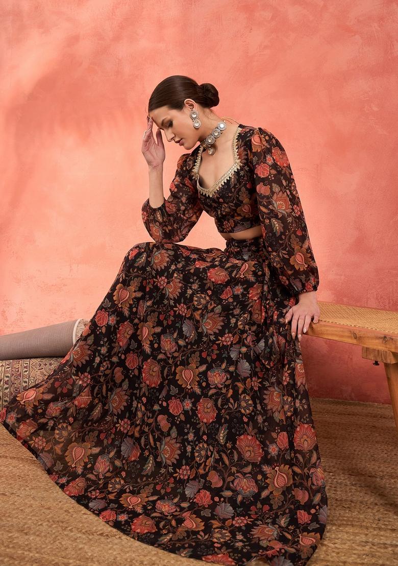 Black Embroidered Georgette Co Ord Set