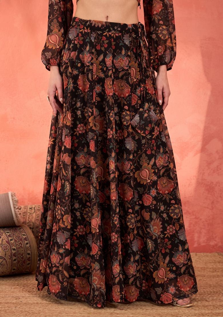 Black Embroidered Georgette Co Ord Set