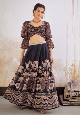 Black Embroidered Georgette Co Ord Set