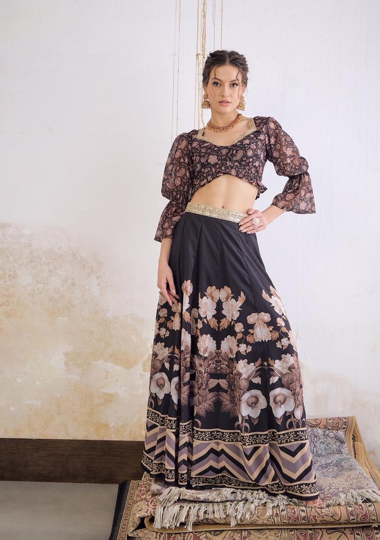 Black Embroidered Georgette Co Ord Set