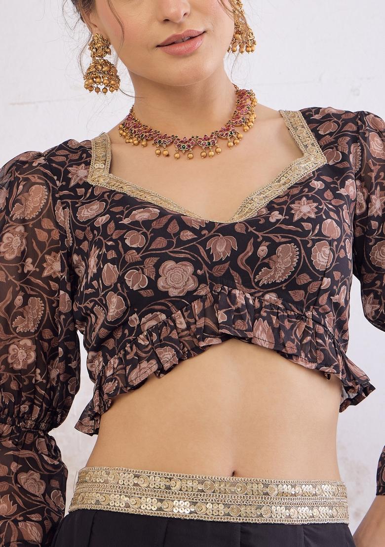 Black Embroidered Georgette Co Ord Set