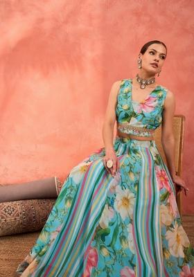 Blue Embroidered Polyester Co Ord Set