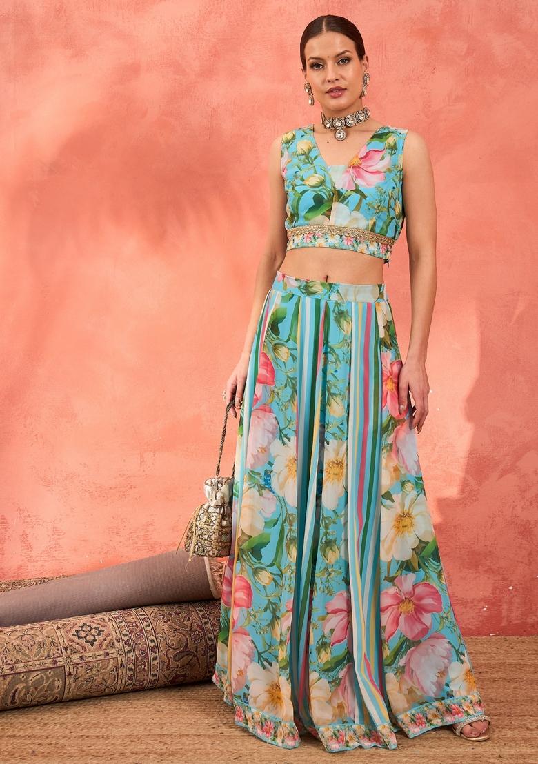 Blue Embroidered Polyester Co Ord Set