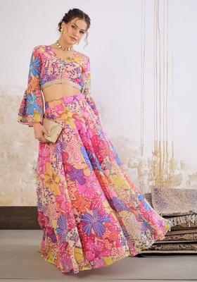 Pink Embroidered Polyester Co Ord Set