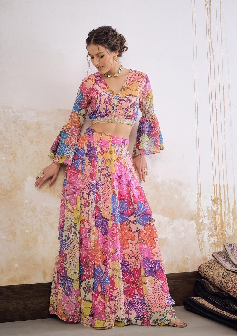 Pink Embroidered Polyester Co Ord Set