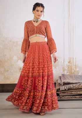 Maroon Embroidered Polyester Co Ord Set