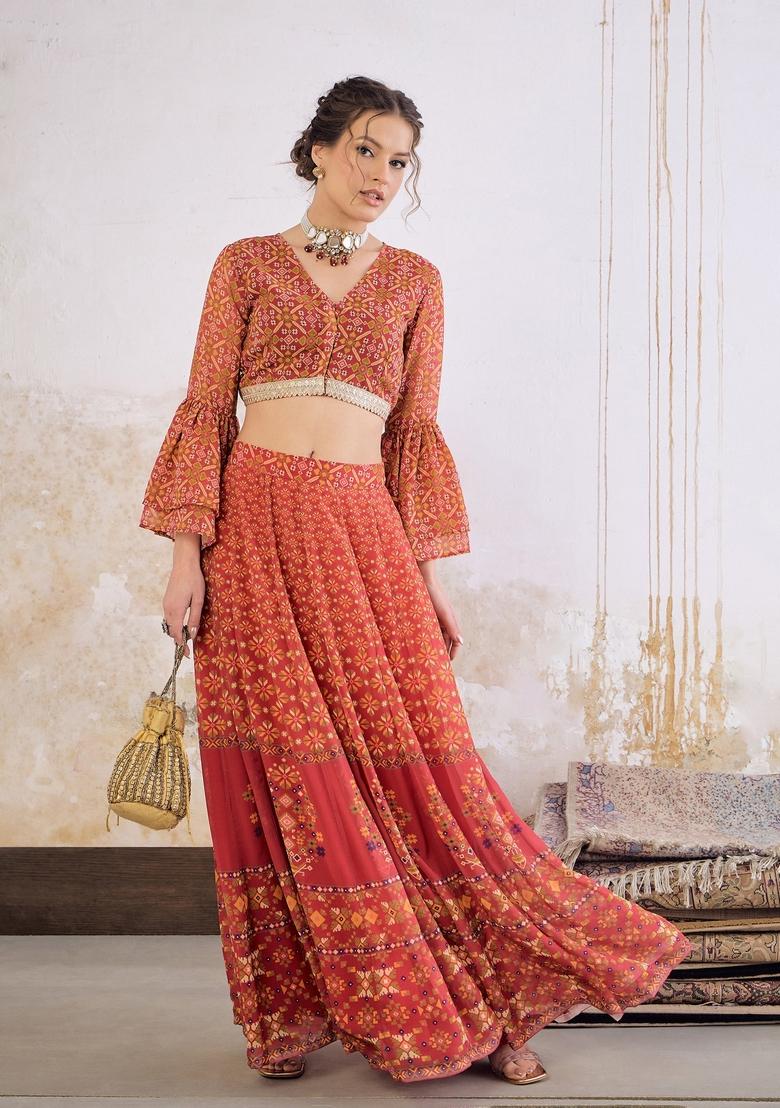 Maroon Embroidered Polyester Co Ord Set