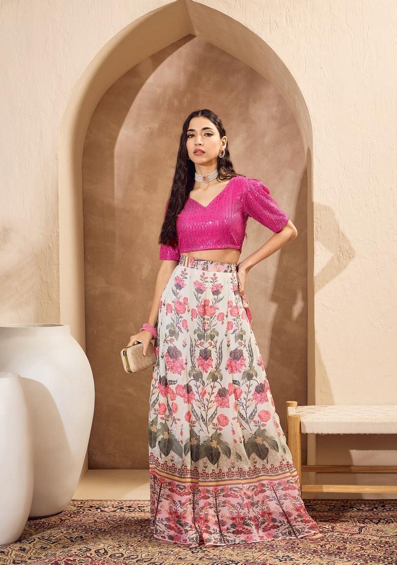 Pink Embroidered Polyester Co Ord Set