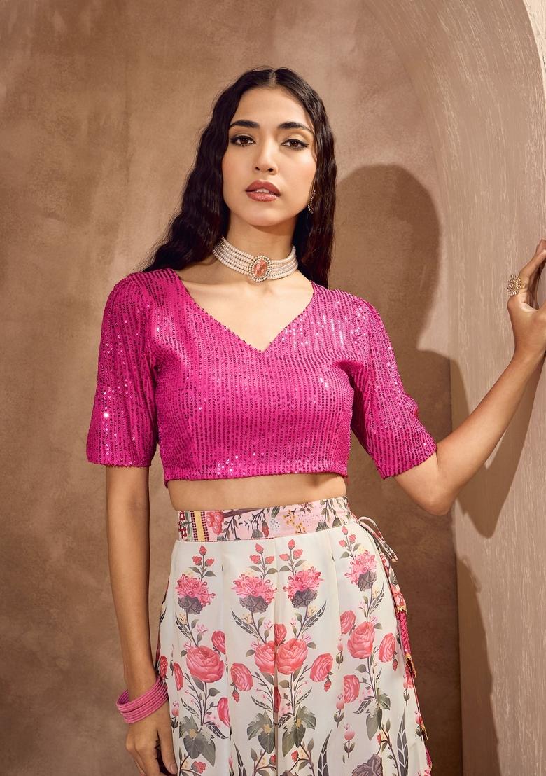 Pink Embroidered Polyester Co Ord Set