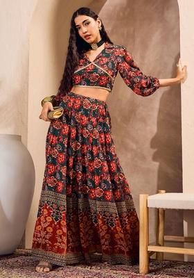 Green Embroidered Polyester Co Ord Set