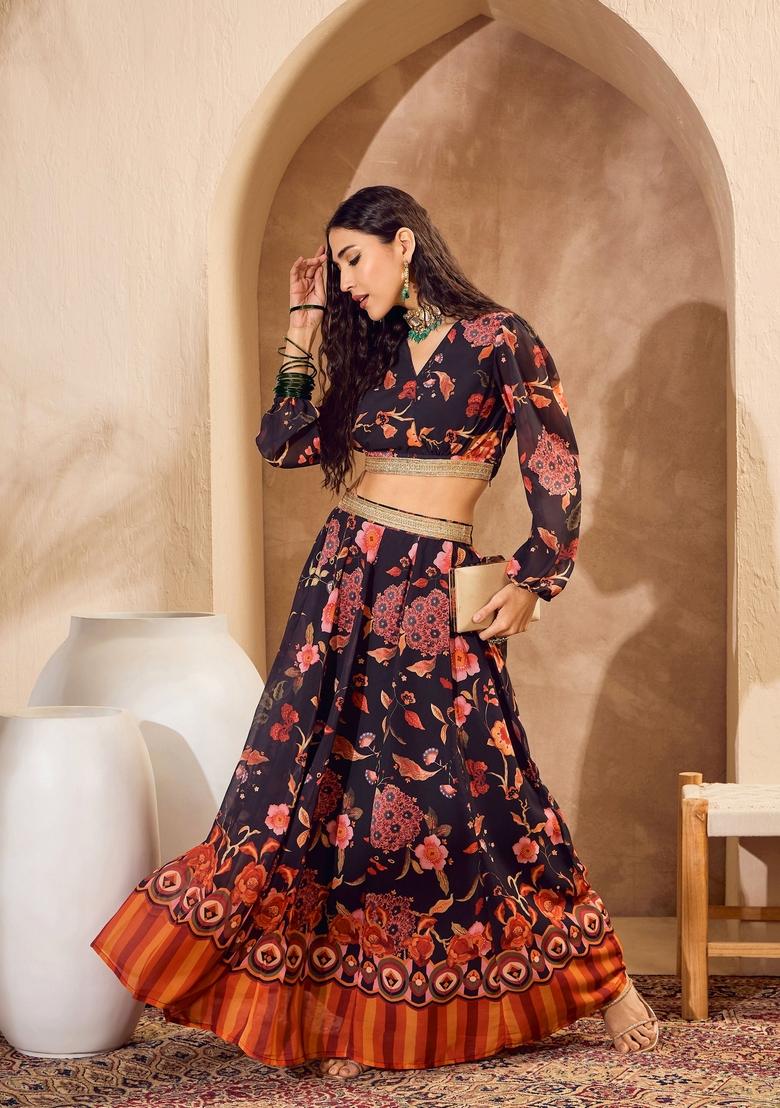 Black Embroidered Polyester Co Ord Set