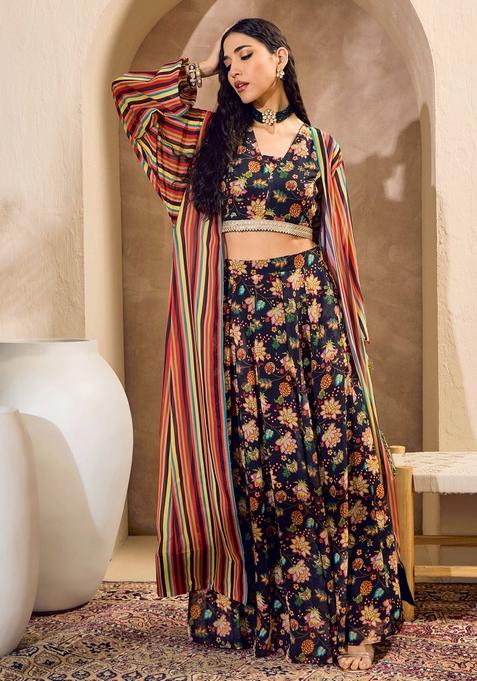 Black Embroidered Polyester Lehenga Set