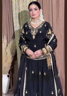 Black  Embroidered Silk Lehenga Set With Dupatta
