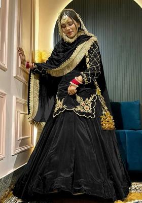 Black  Embroidered Silk Lehenga Set With Dupatta