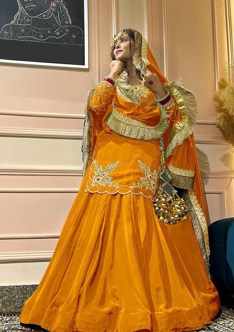 Yellow Embroidered Silk Lehenga Set With Dupatta