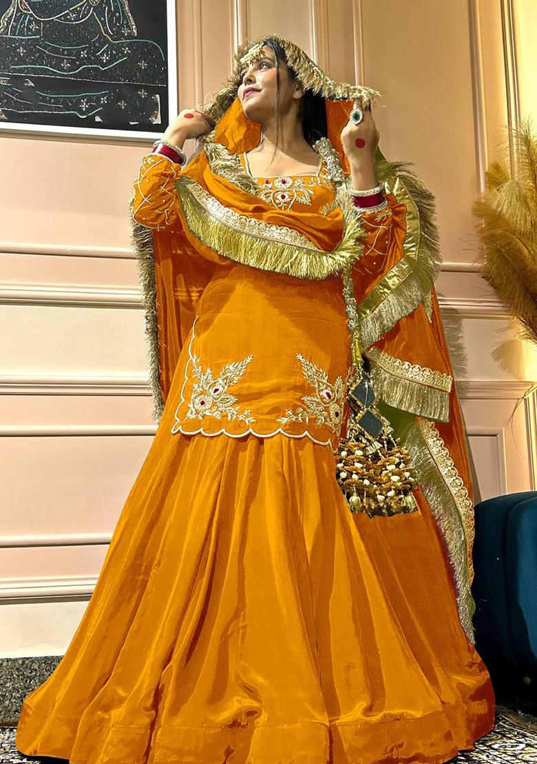 Yellow Embroidered Silk Lehenga Set With Dupatta