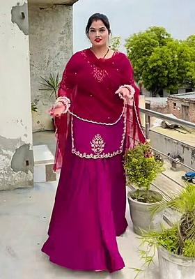 Rani Pink  Embroidered Silk Lehenga Set With Dupatta