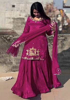 Pink Embroidered Silk Lehenga Set With Dupatta