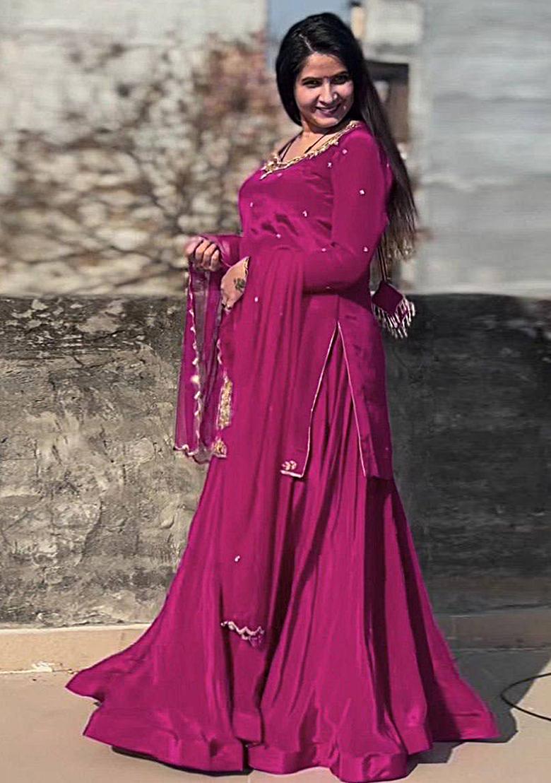 Pink Embroidered Silk Lehenga Set With Dupatta