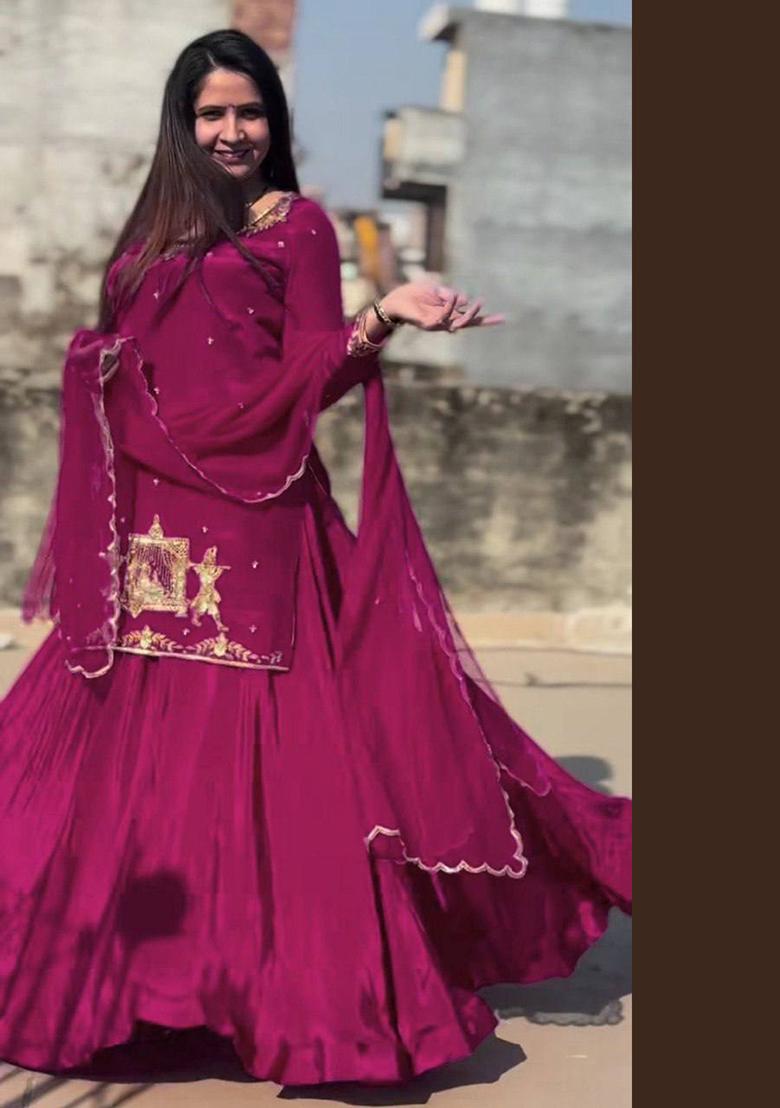 Pink Embroidered Silk Lehenga Set With Dupatta