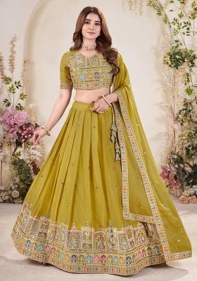 Mustard Yellow Embroidered Georgette Lehenga Set With Dupatta