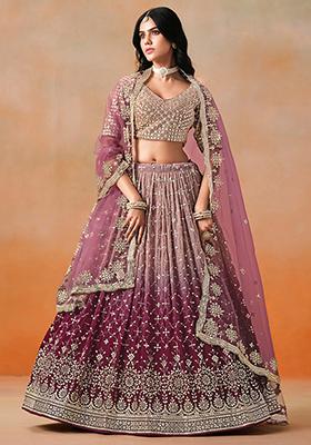 Wine And Beige Georgette Sequin Embroidered Lehenga Set