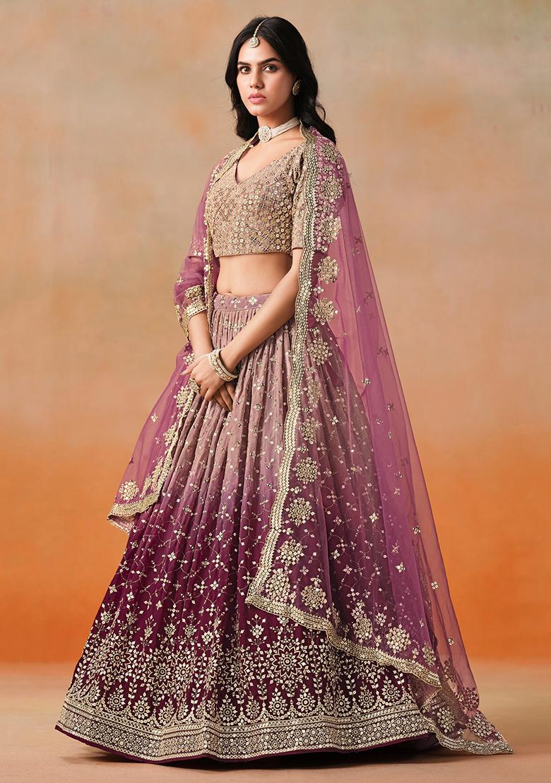 Wine And Beige Georgette Sequin Embroidered Lehenga Set