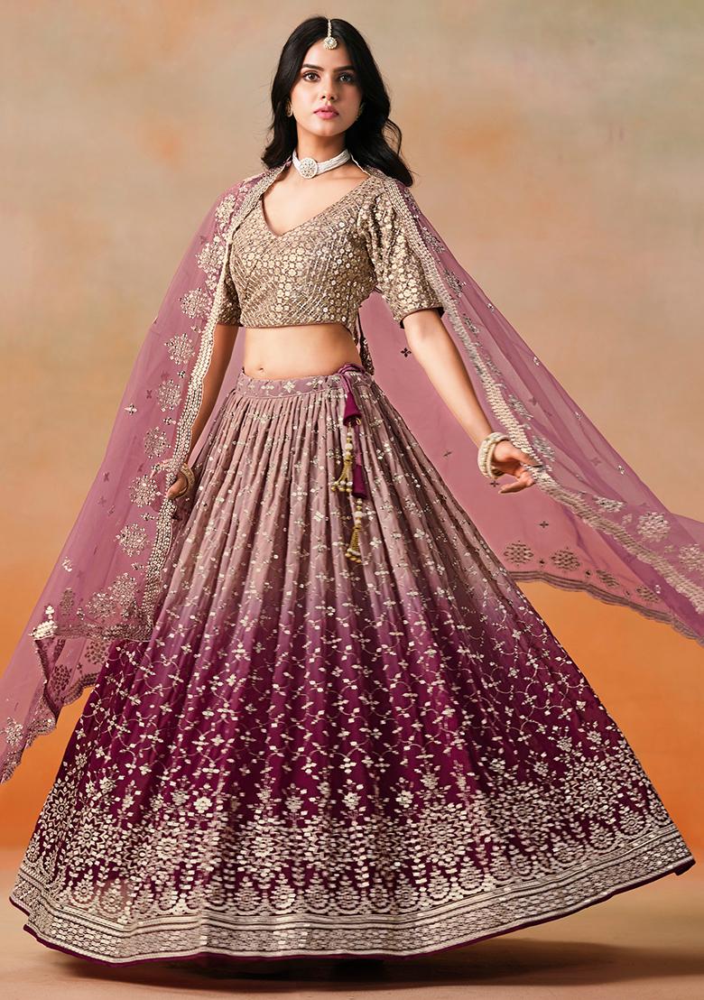 Wine And Beige Georgette Sequin Embroidered Lehenga Set