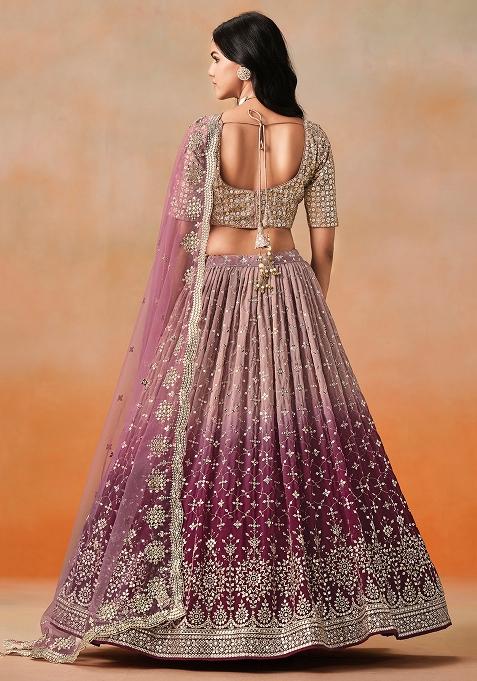 Wine And Beige Georgette Sequin Embroidered Lehenga Set