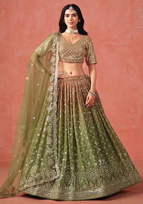 Mahendi And Brown Georgette Sequin Embroidered Lehenga Set