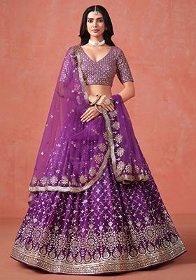 Purple Georgette Sequin Embroidered Lehenga Set