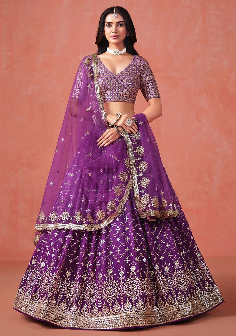 Purple Georgette Sequin Embroidered Lehenga Set