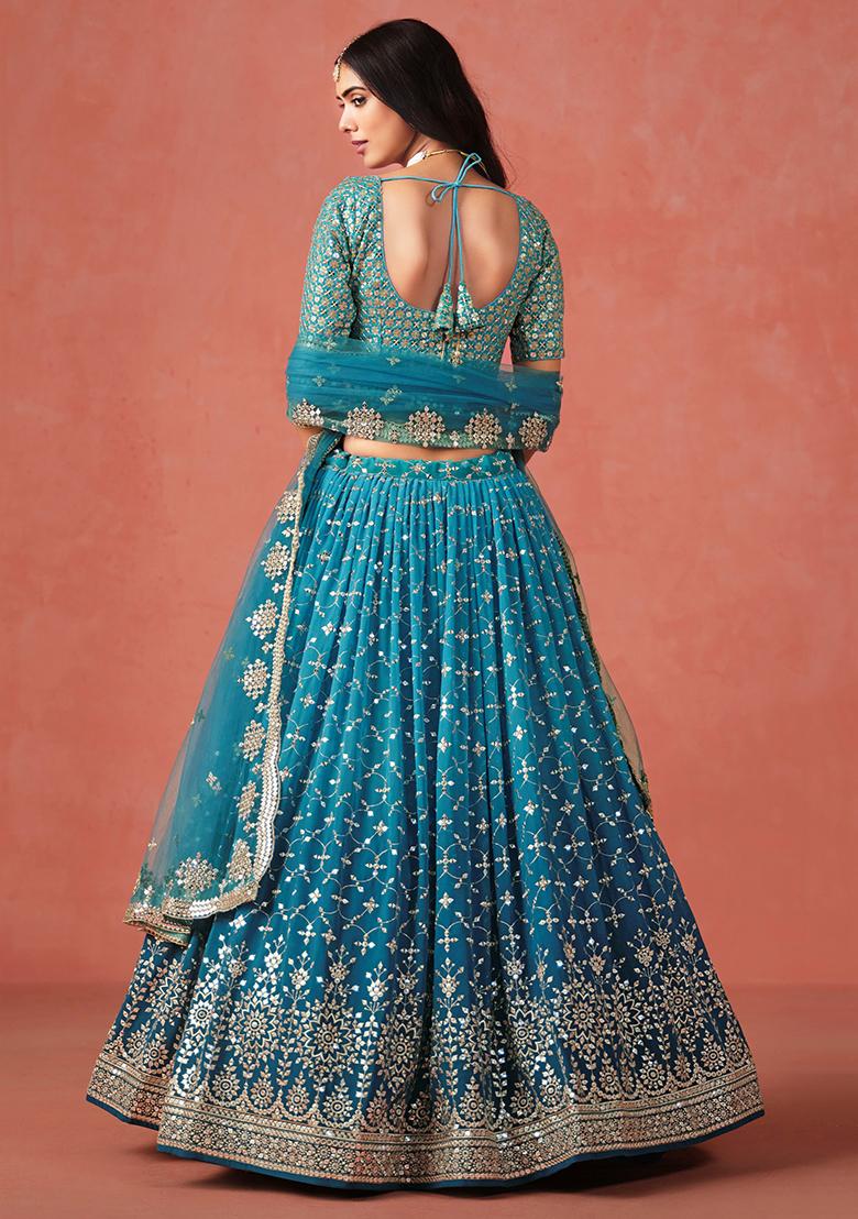Rama Blue Georgette Sequin Embroidered Lehenga Set