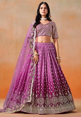 Rani And Pink Georgette Sequin Embroidered Lehenga Set